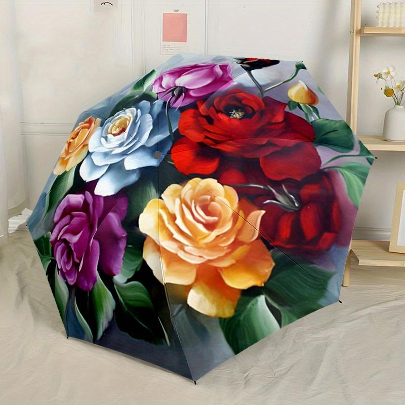 1 unidade de Guarda-chuva Automático Dobrável Paraíso Floral, Compacto e Leve, Perfeito para Atividades ao Ar Livre