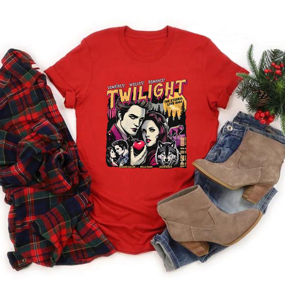 Vintage Koszulka Zmierzch Koszulka dla Fanów Zmierzchu Hołd Koszulki Retro Unisex Krótki Rękaw Koszulka z Wampirami Top Prezent dla Miłośnika Książek