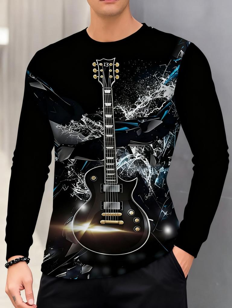 T-shirt Strumenti Musicali da Uomo Chitarra Pianoforte Stampa 3D Manica Lunga Tee Harajuku Y2k Tee Streetwear Top Oversize Abbigliamento Uomo