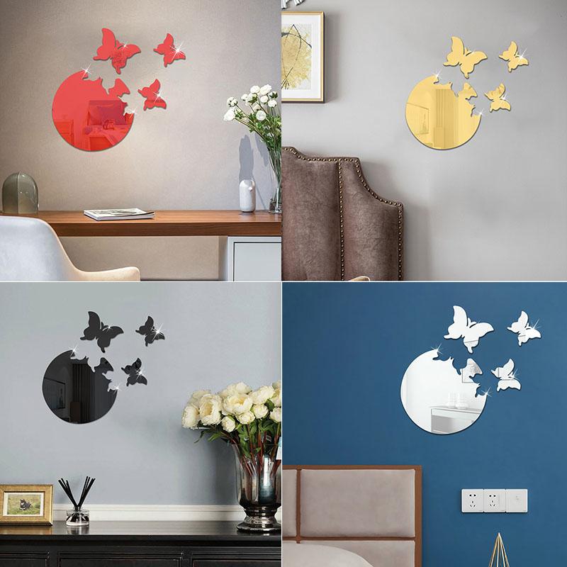Butterfly Earth Mirror Wall Stickers Self-adhesive 3D Decoration Home Wall Background Soft Mirrir Paste Acrylic Bathroom