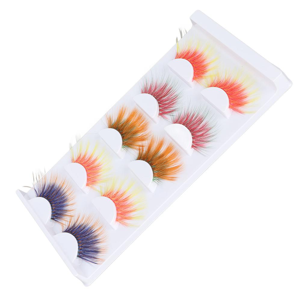 5 Pairs Colorful Eyelashes 6D Gradient Long Curled Soft Colored False Eye Lashes for Halloween Christmas Stage Show