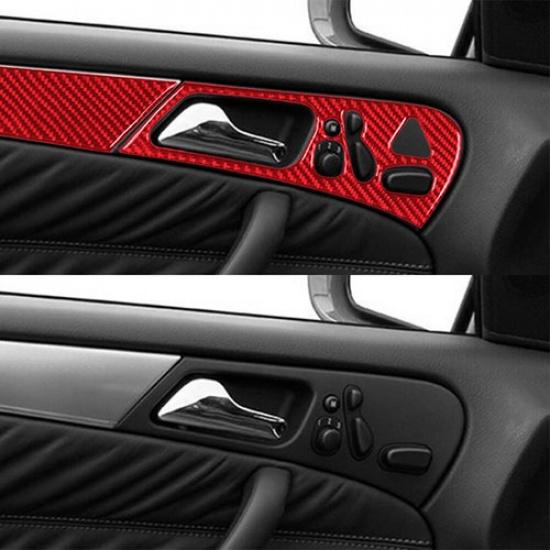Red Carbon Fiber Interior Front Door Panel Cover Trim For Mercedes-Benz W203