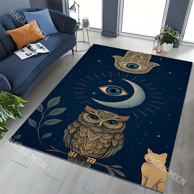Divination Owl Sun Moon Pattern Carpet for Living Room Bedroom Bedside Floor Mat Cloakroom Kids Activity Area Rugs Large Size