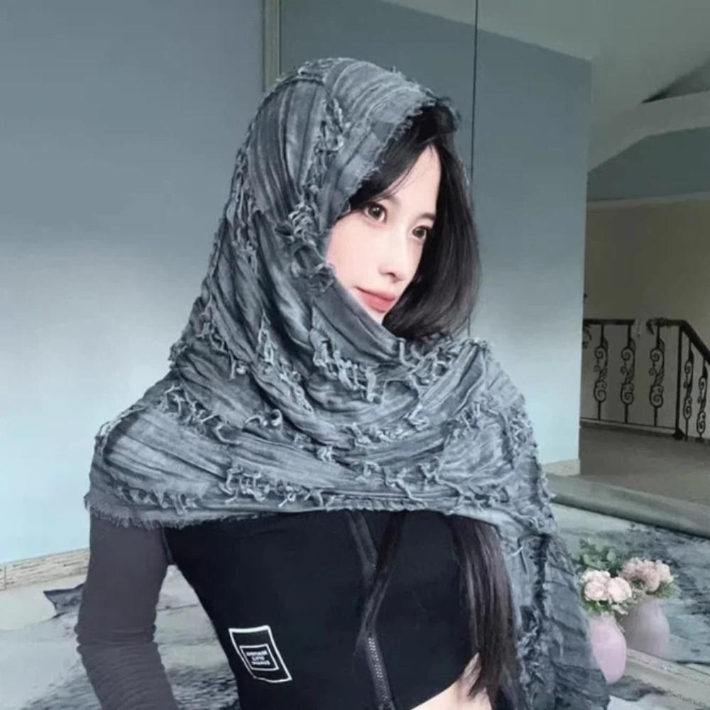 Pleated Y2K Harajuku Scarf Casual Women Pashmina Shawl Fashion Y2K Gothic Headscarf Men Women