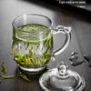 Large-Capacity, High-Temperature Resistant Glass Teacup with Handle and Lid for Men