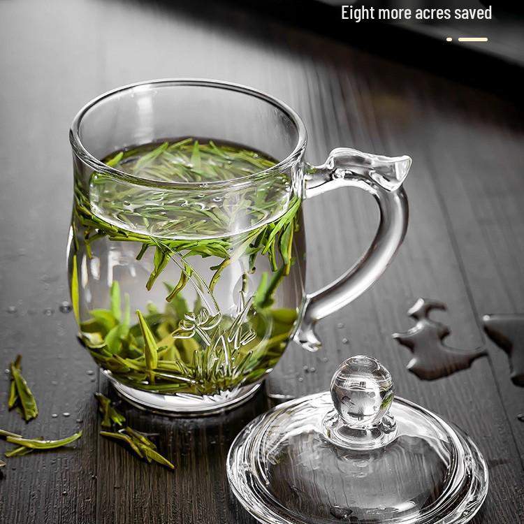 Large-Capacity, High-Temperature Resistant Glass Teacup with Handle and Lid for Men
