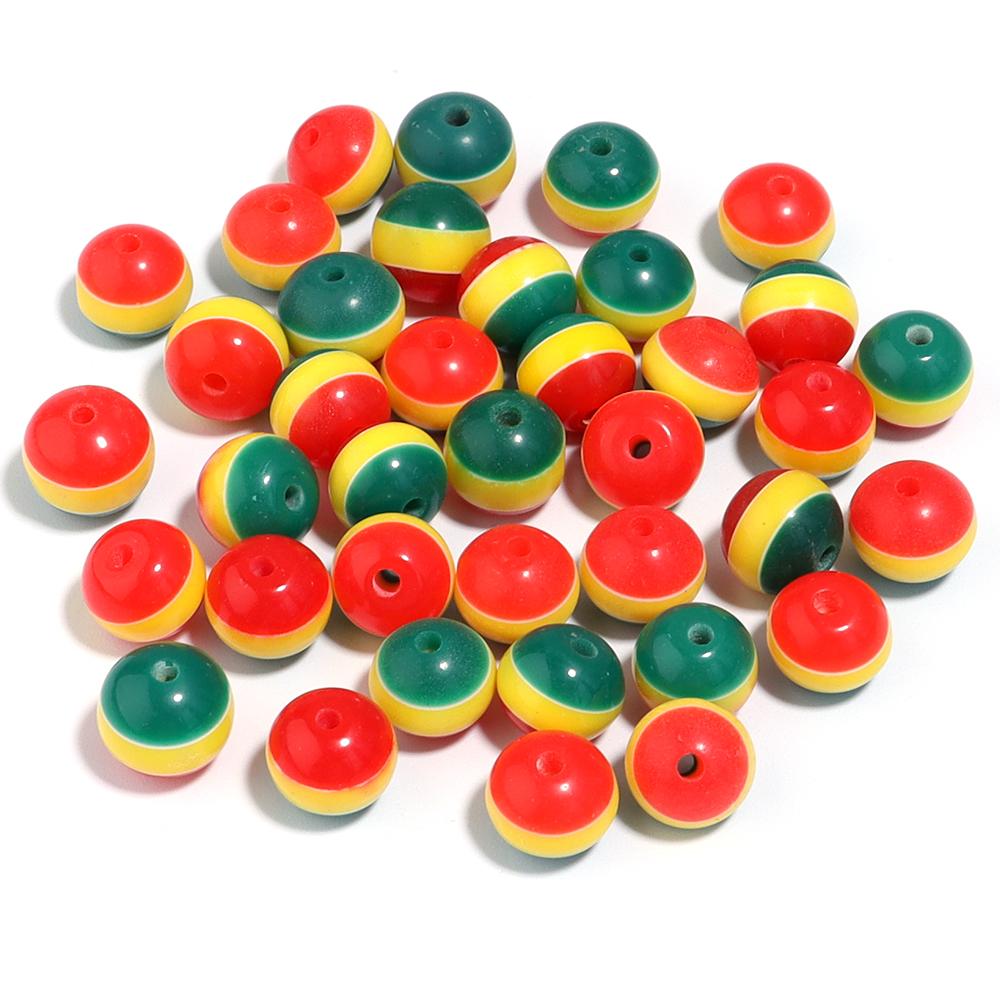 50Pcs/Lot  Acrylic Beads 8 10mm Tri Color Stripe Large Hole Round Beads For Charm Bracelet Phone Chain Diy Jewelry Making