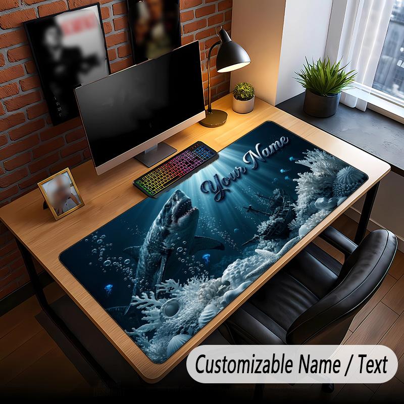 Fish Ocean Theme Custom Mouse Pad Personalized With Name Text Customized Desk Mat For Office Home Decor