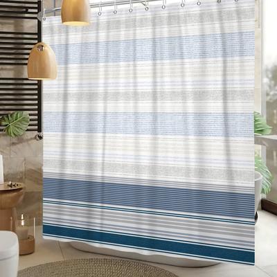 Blue Grey Gradient Texture Shower Curtain Waterproof Bath Curtain Bathroom Decor Nautical Inspired Polyester Fabric With Hooks
