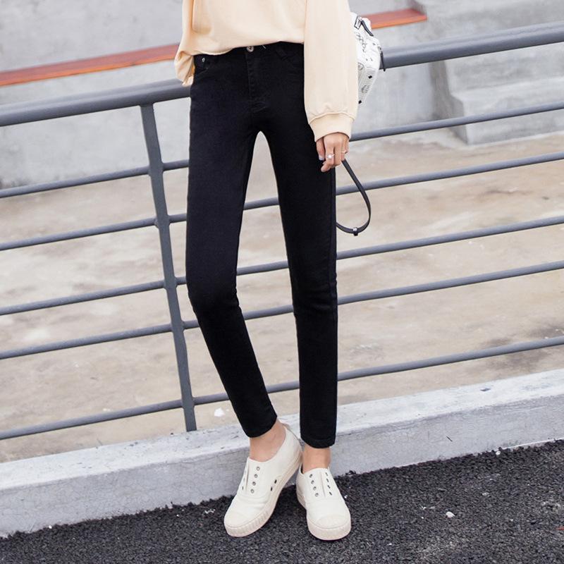 Fashion Jeans Female Spring and Autumn New Thin High Waist Tight Small Feet Black Nine-minute Trousers
