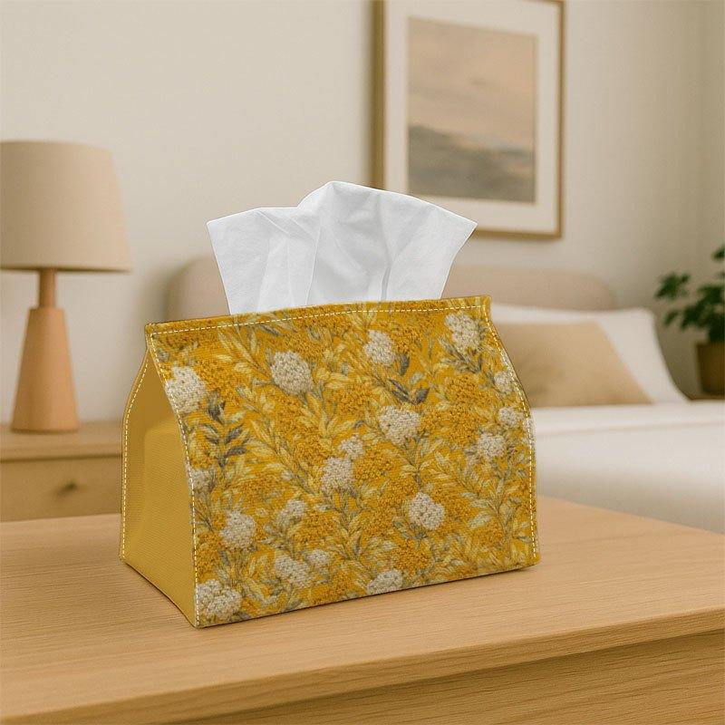 1pc Vintage Yellow Floral Tissue Box - Modern Retro Suitable for Holiday Tables, Bathroom & Decor, Durable Polyester Holder with Yellow Flower Pattern