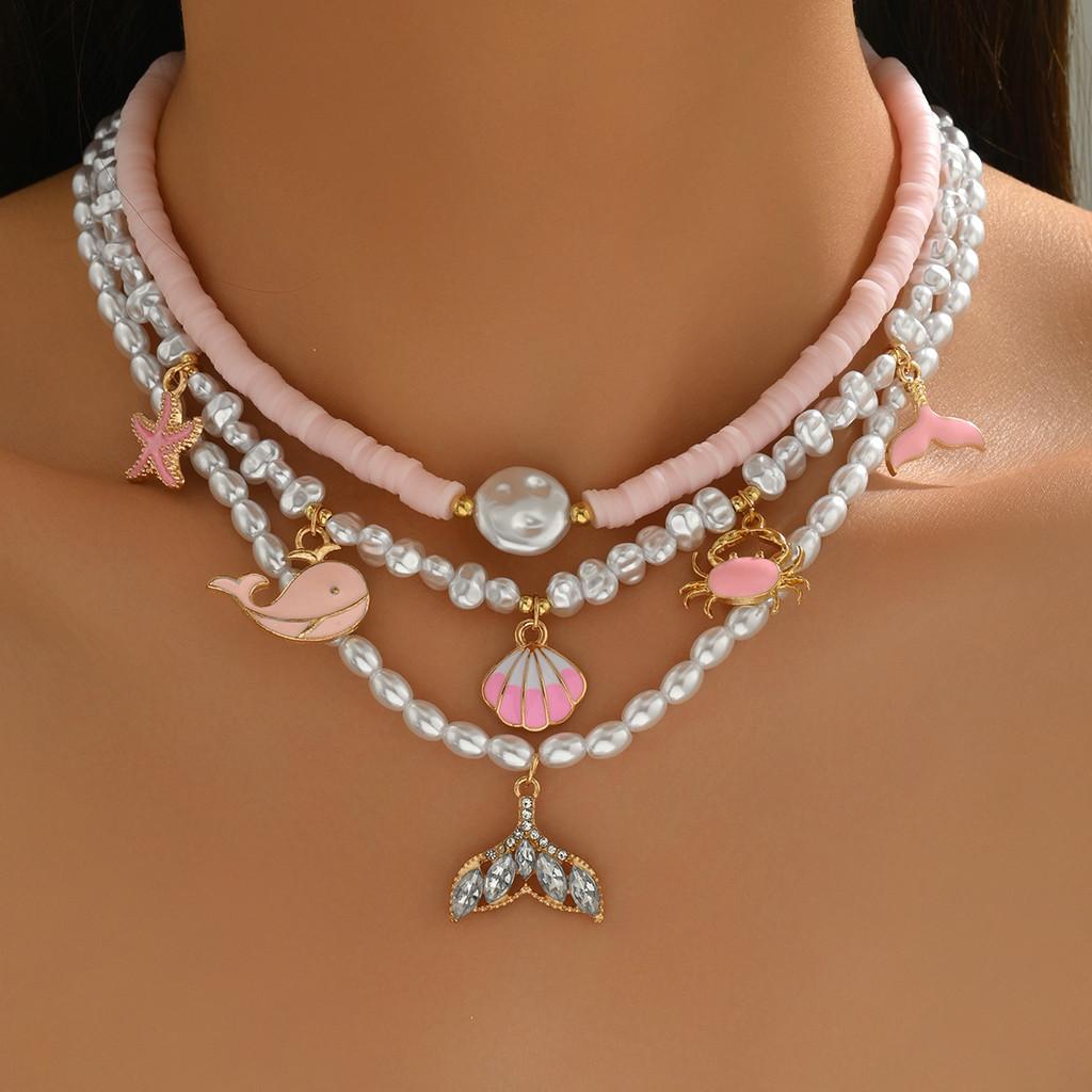 Shell Starfish Necklace With Faux Pearl Handcrafted For Women