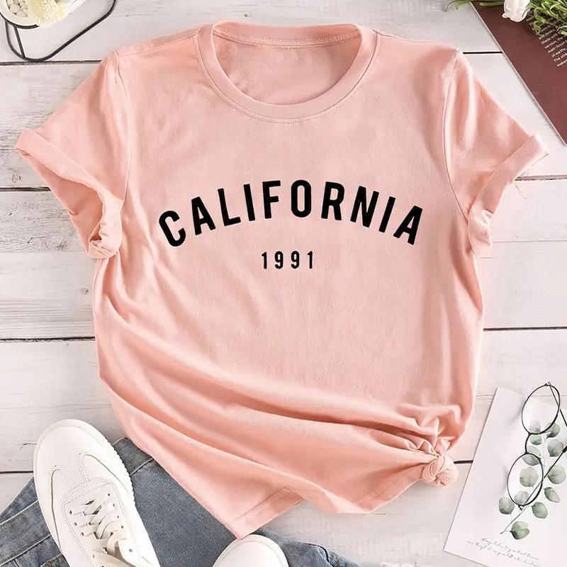 

Женская летняя футболка с принтом ретро-алфавита, футболки с коротким рукавом, повседневные топы с принтом XS розовый