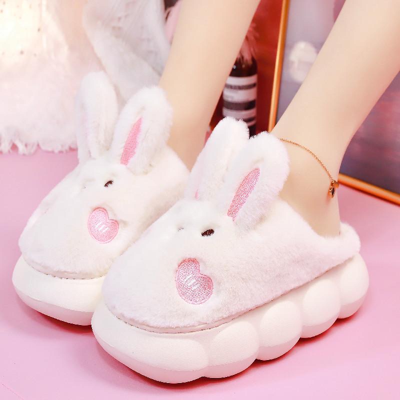 Fashion White Rabbit Hare Slippers Women's Cute Animal Platform Home Mules Shoes Girls Bedroom Plush Slides Slipper Ears Indoor Shoes