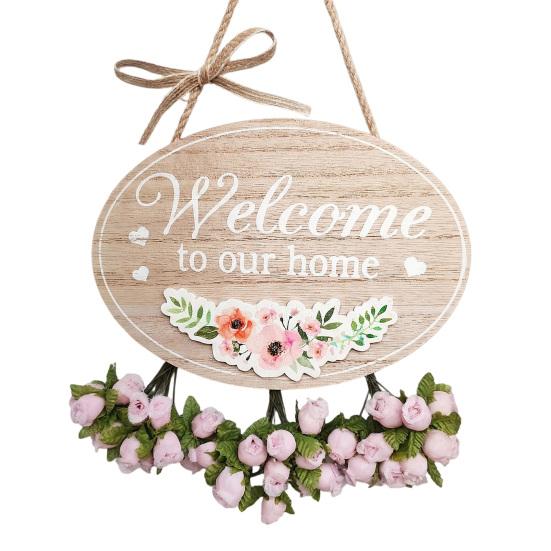 DYS Welcome Sign for Front Door, Entrance Door Plate, Pastoral Wooden Hanging Plaque Home Outdoor Wall Decor