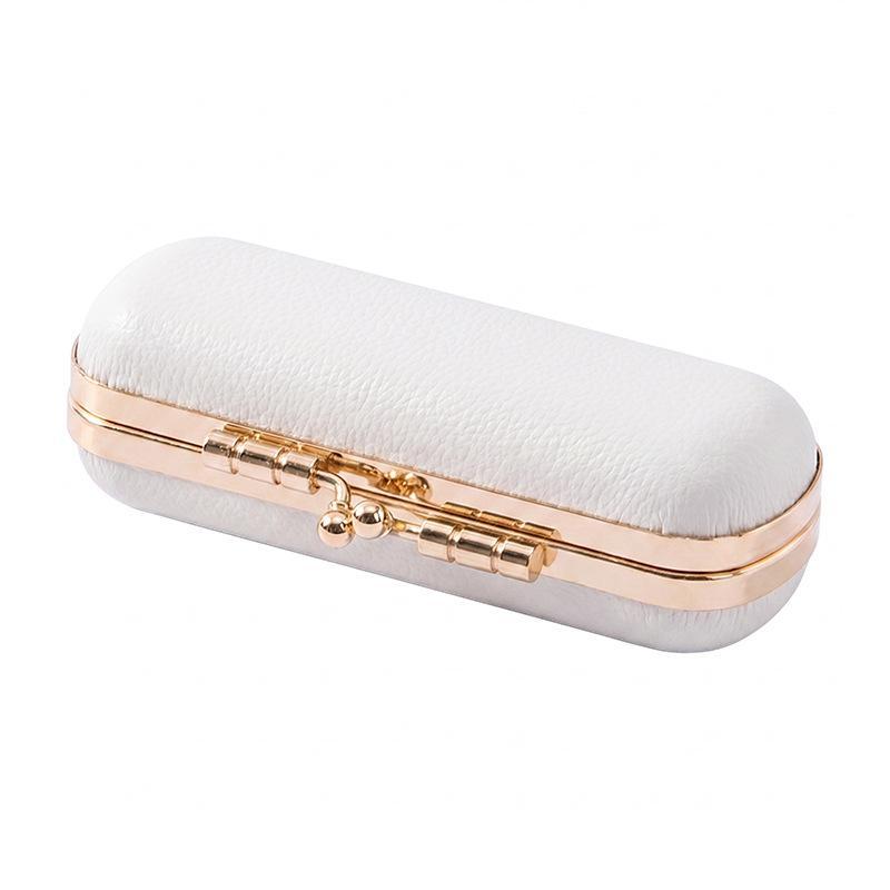 Kiss Lock Mini Ring Box Gold Trim Velvet Lining Leather Small Jewelry Storage for Engagement Bridal Shower Gift
