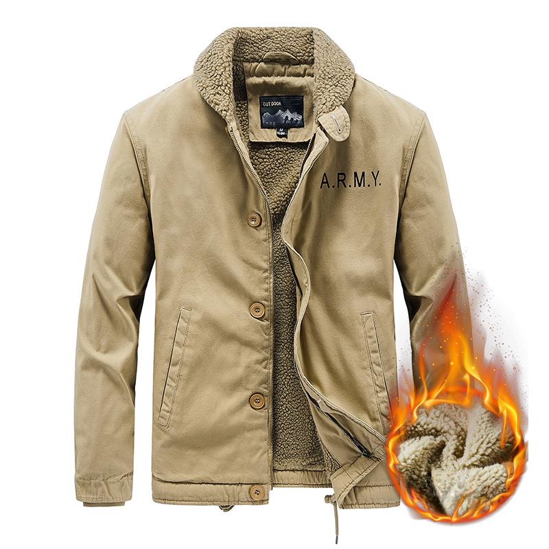 

Winter New Men s Cotton-padded Jacket Lamb Down Jacket Casual Middle-aged Plus Velvet American Tooling Cotton Coat Jacket Men. 5XL