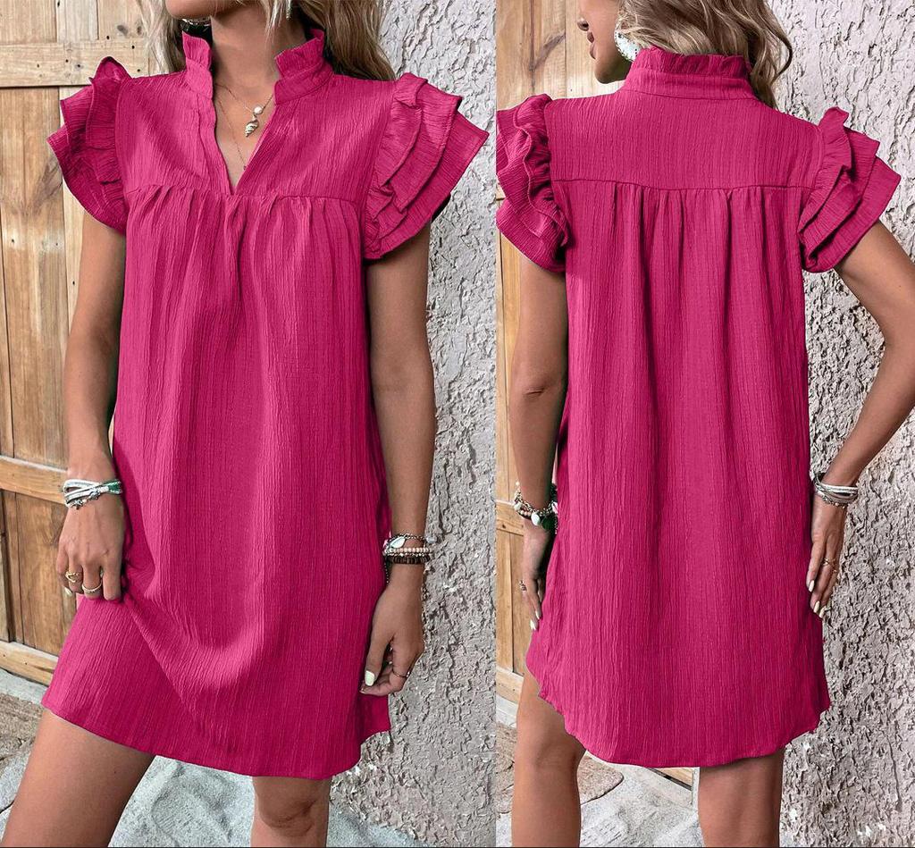 European & American Women's 2026 Summer Ruffle Sleeve V-neck Dress