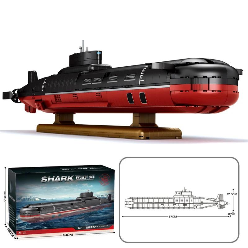 Non-Toxic 2895Pcs Typhoon Class Submarine Building Blocks 1:250 Scale Type 941 Shark Submarine Model Bricks Kids Educational Diy Toy Gifts