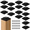 16Pcs Fence Post Caps 3-5/8 Inches Black Deck Post Caps with 32 Screws Waterproof Outdoor Post Caps Reusable Plastic Fence Cover