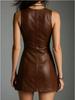 2025 Women's V-Neck Sleeveless Leather Biker Dress - Europe & America Fashion