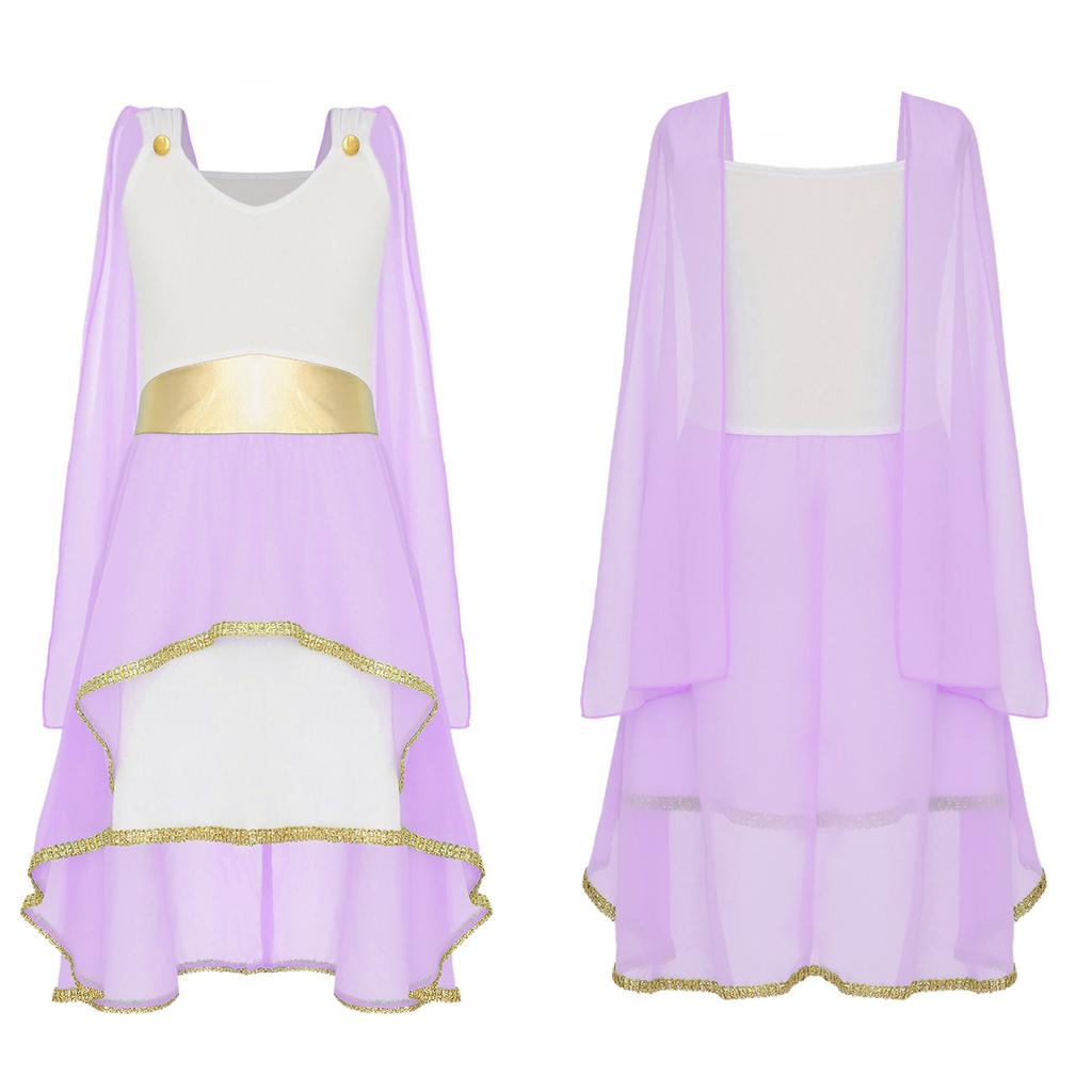 Kostium greckiej togi dla dziewczynki Bezrękawa asymetryczna zwiewna sukienka Starorzymska bogini Halloween Cosplay suknia