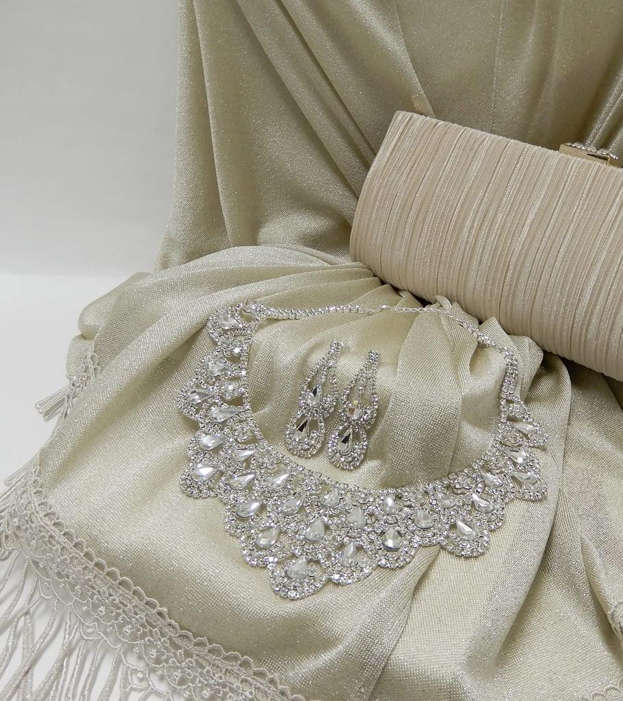Strass-Halsketten- und Ohrring-Set (Silbernes Ohrring-Set) - Wunderschönes Accessoire für Partys, besondere Anlässe und Abschlussfeiern.