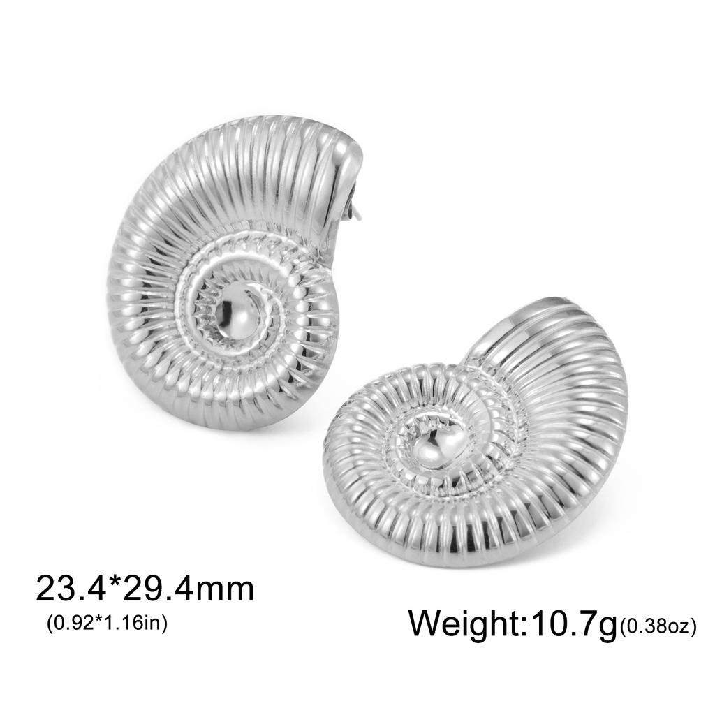Teamer Conch Stainless Steel Stud Earrings For Women Girls Minimalist Earrings Geometric Zircon No Rust Trendy Birthday Gift
