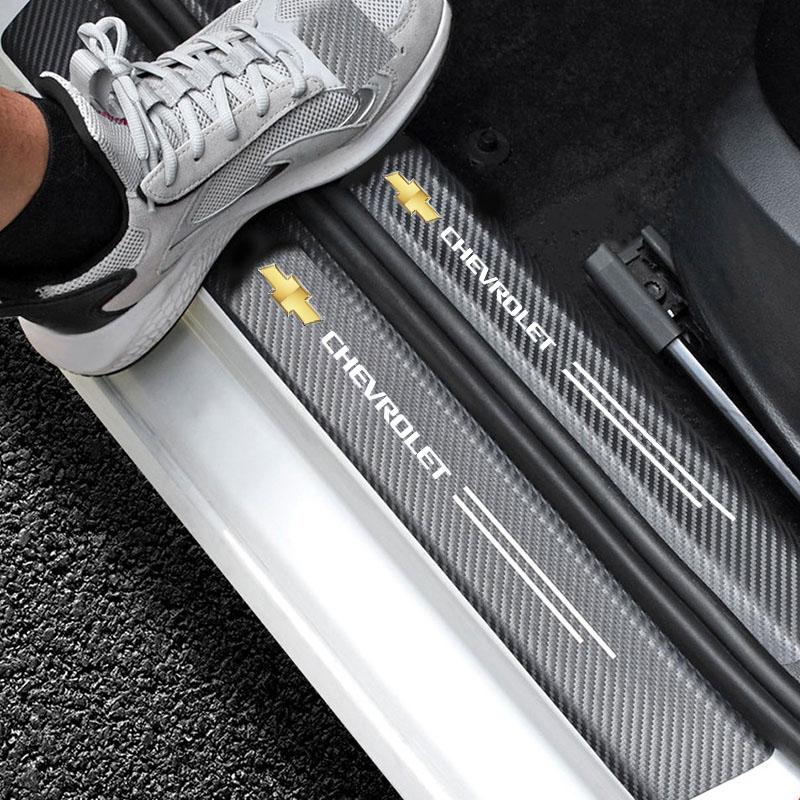 Car threshold strips logo car threshold guard carbon fiber sticker For Chevrolet Colorado Cruze Spark Captiva Malibu Trax
