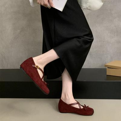 Binnenverhogende suède schoenen met lage wreef voor dames, nieuw voorjaar en herfst 2025, Frans temperament, plateau, ballerina's, Mary Jane-schoenen