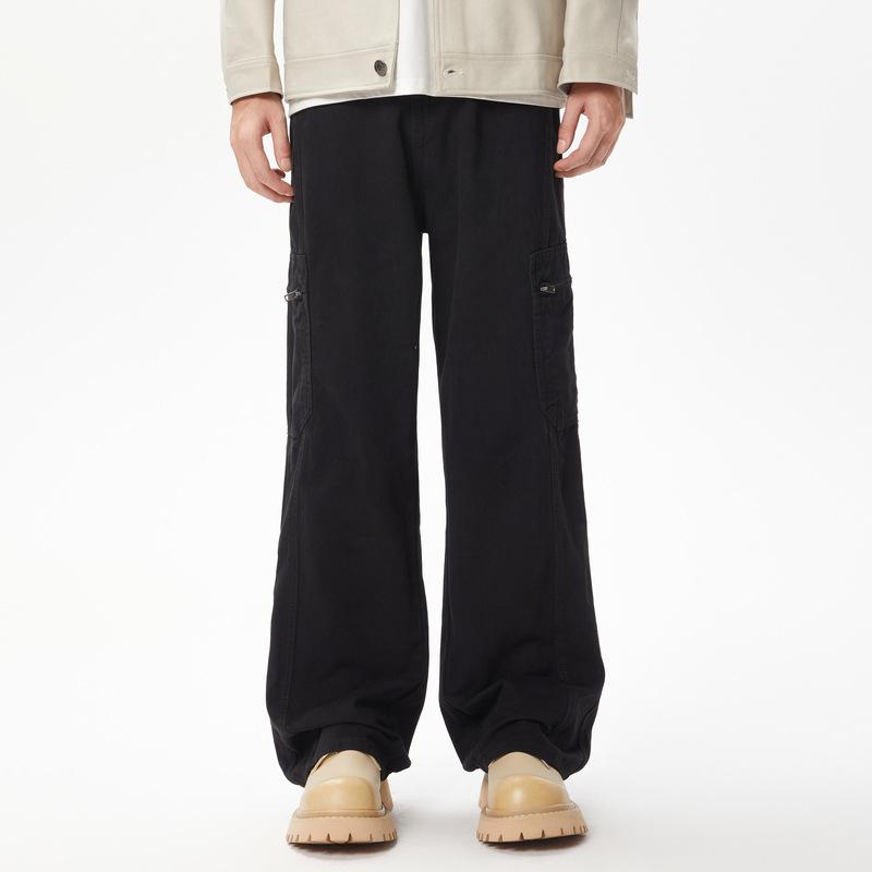 

Simple High Street Wide-leg Casual Pants for Men Straight and Versatile Loose Zipper Pocket Work Pants XXL