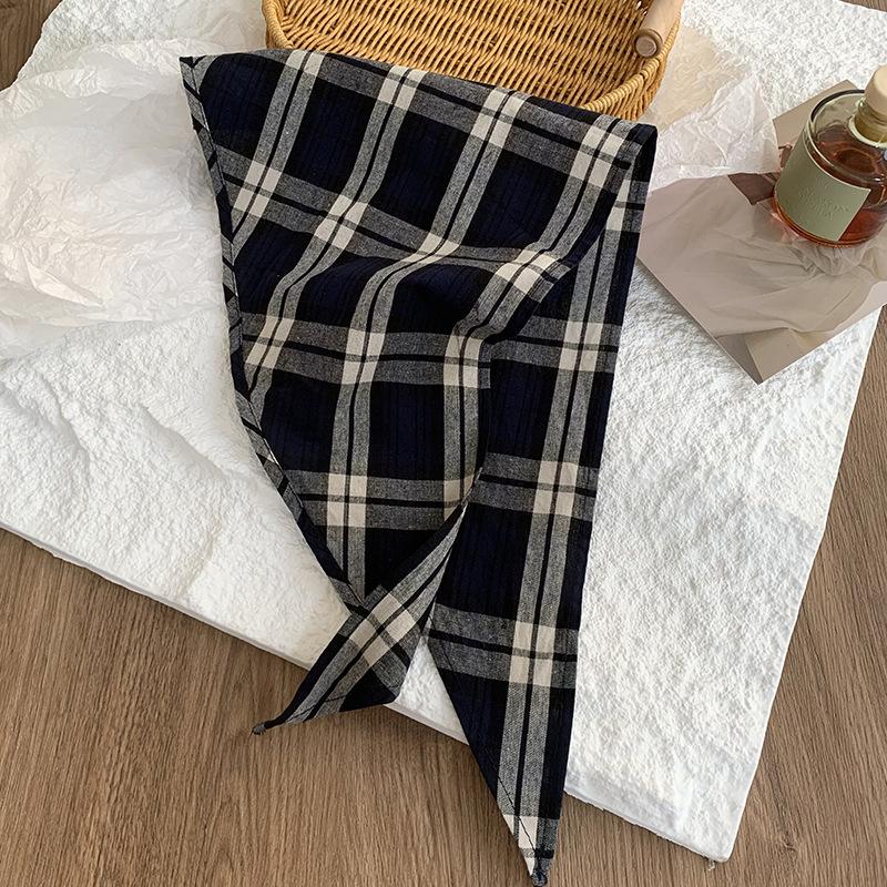 Triangle Scarf Women's Summer New Versatile Small Scarf Literary Scarf Retro Rhombus Headscarf Headband Hair Accessories Headgear