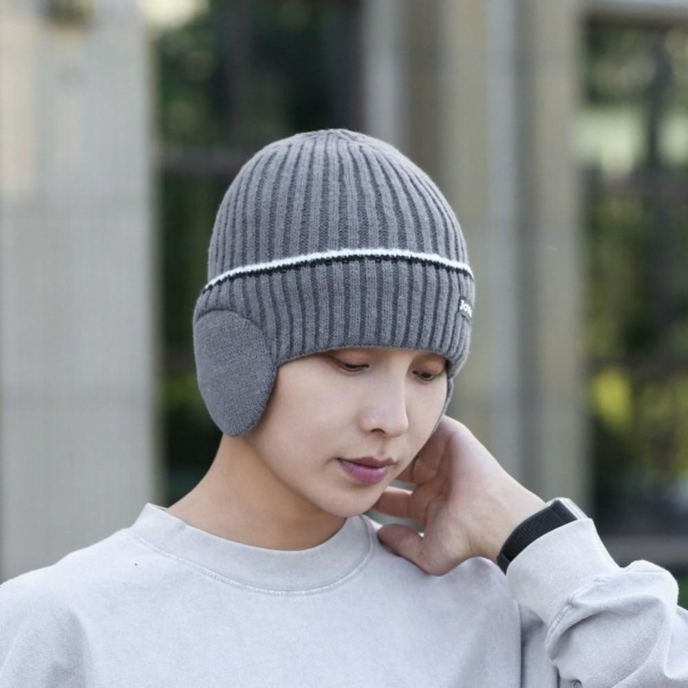 Thickened Knit Cap with Earmuffs Beanie Hat New Knitted Hat  Unisex
