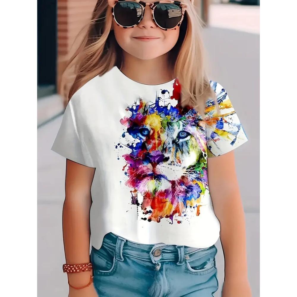 New summer girls short-sleeved T-shirt animal 3D digital printing trend casual loose tops