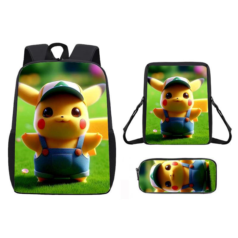 Pattern Backpack Pikachu Shoulder Bag Pencil Case Three Piece Set