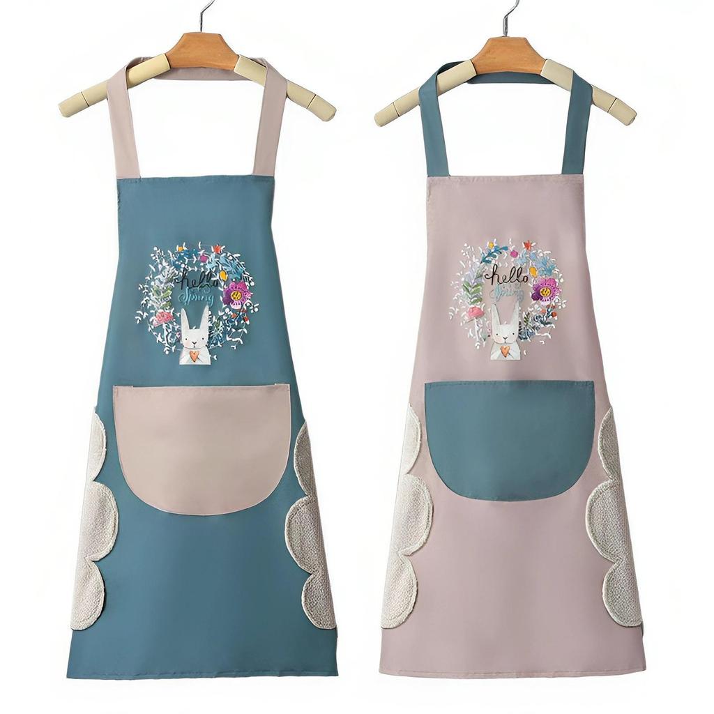Wreath Rabbit Waterproof, Oil-Proof, Stain-Resistant, Wipeable Summer Apron for Kitchen