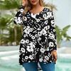 Women's Fashion Large Size Round Neck Long Sleeve Casual Print Loose Pullover Top