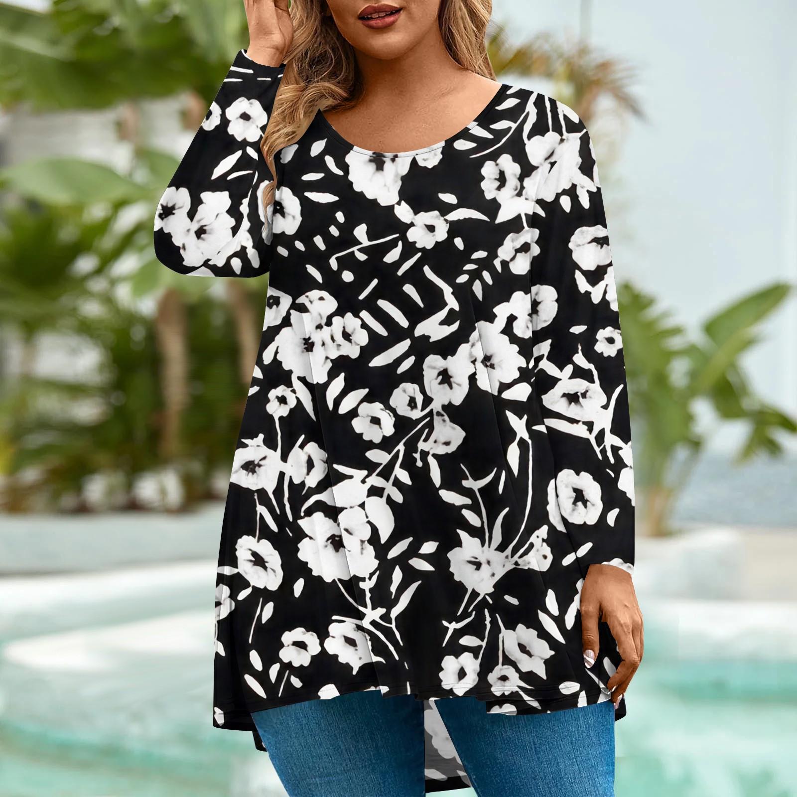 

Женская мода большого размера с круглым вырезом и длинным рукавом, повседневный свободный пуловер с принтом XL белый