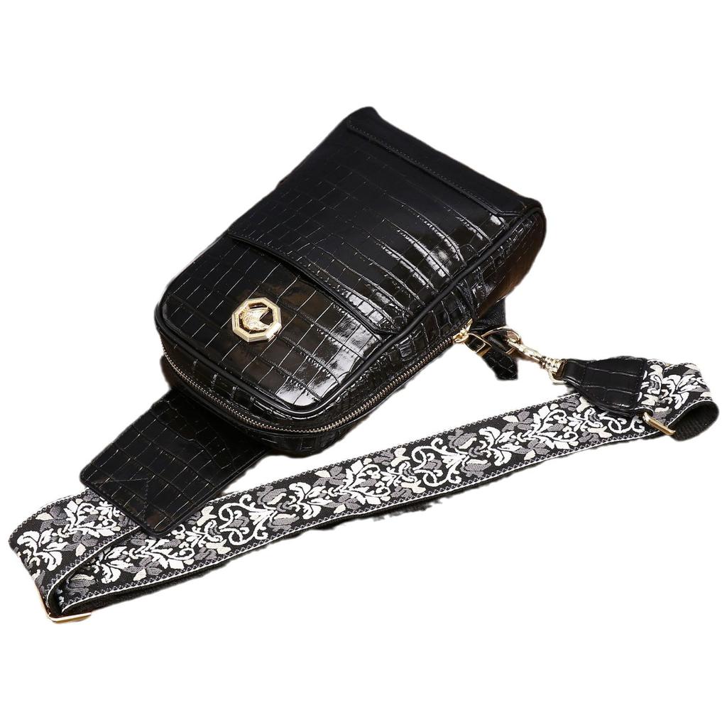 New Crocodile Belly Pattern Men's Chest Bag Fashion Men's Bag Diagonal Cross Bag Chest Bag Outdoor Leisure Backpack Trendy Style