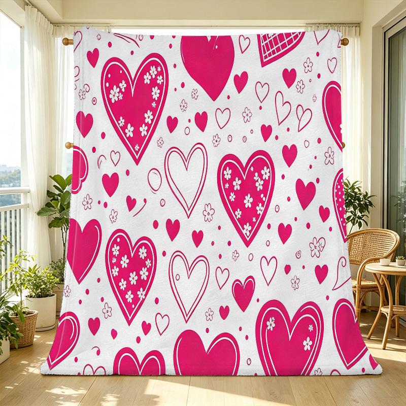 All Season Heart Series Flannel Blanket Thick Warm, Soft Skin-friendly, Ideal for Home Nap, Guest Room Single, Valentine's Gift
