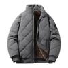 Men's Casual Solid-color Stand-up Collar With Fleece Rhombic Checkered Warm Zipper Cotton Jacket