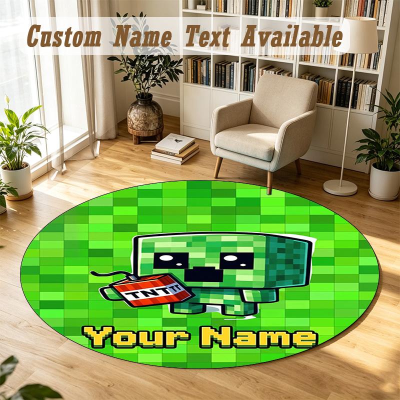 Round Rug Custom NameMinecraft Pattern Non Slip Carpet Home Floor Decor