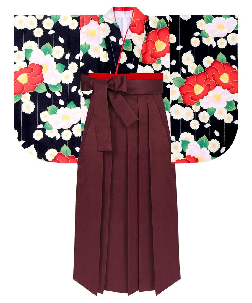 Graduation Ceremony Hakama Easy to 5 Piece Set Hakama Lower Waist for Elementary School Girls Roman [KYOETSU] Set, Dress, (Kimono, Hakama,