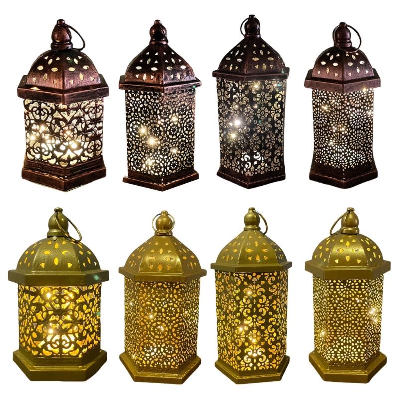 Middle East Arab Vintage Iron Art LED Lanterns Hanging Lamp Hollowed Out Metal LED Hanging Lighting for Home Decors
