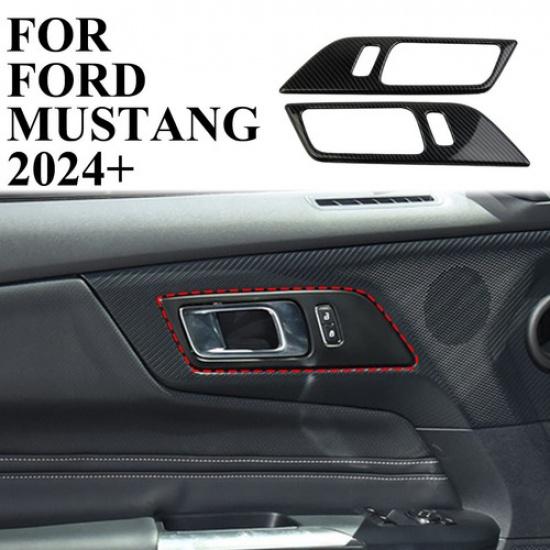 Carbon fiber style inner door handle bowl panel trim cover for Ford Mustang