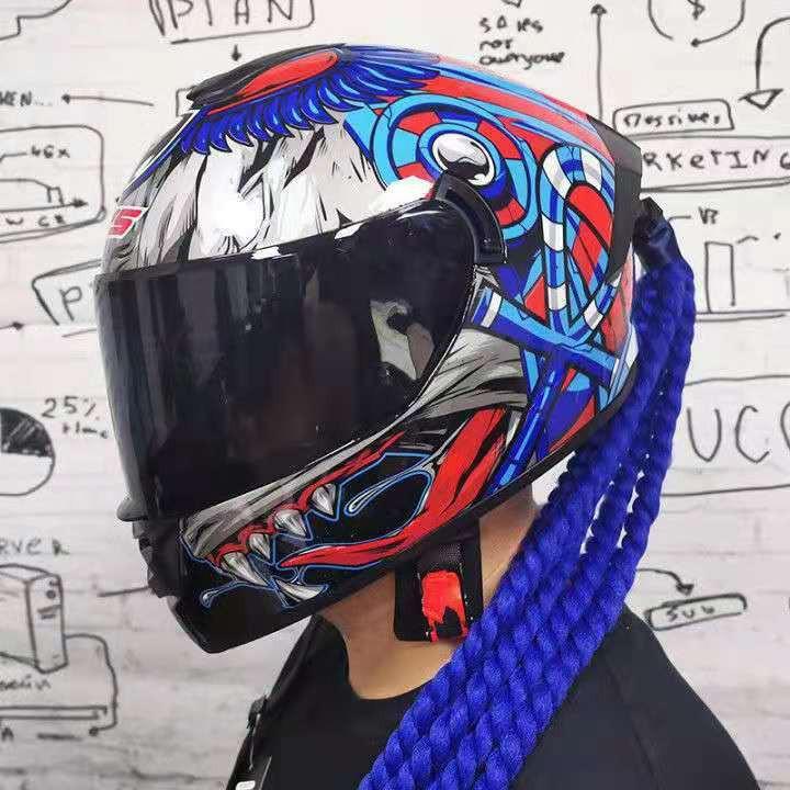 Helmet Dirty Braid Ponytail Braid Twist Braid Motorcycle Personality Helmet Wig with Suction Cup(not Include Helmets)