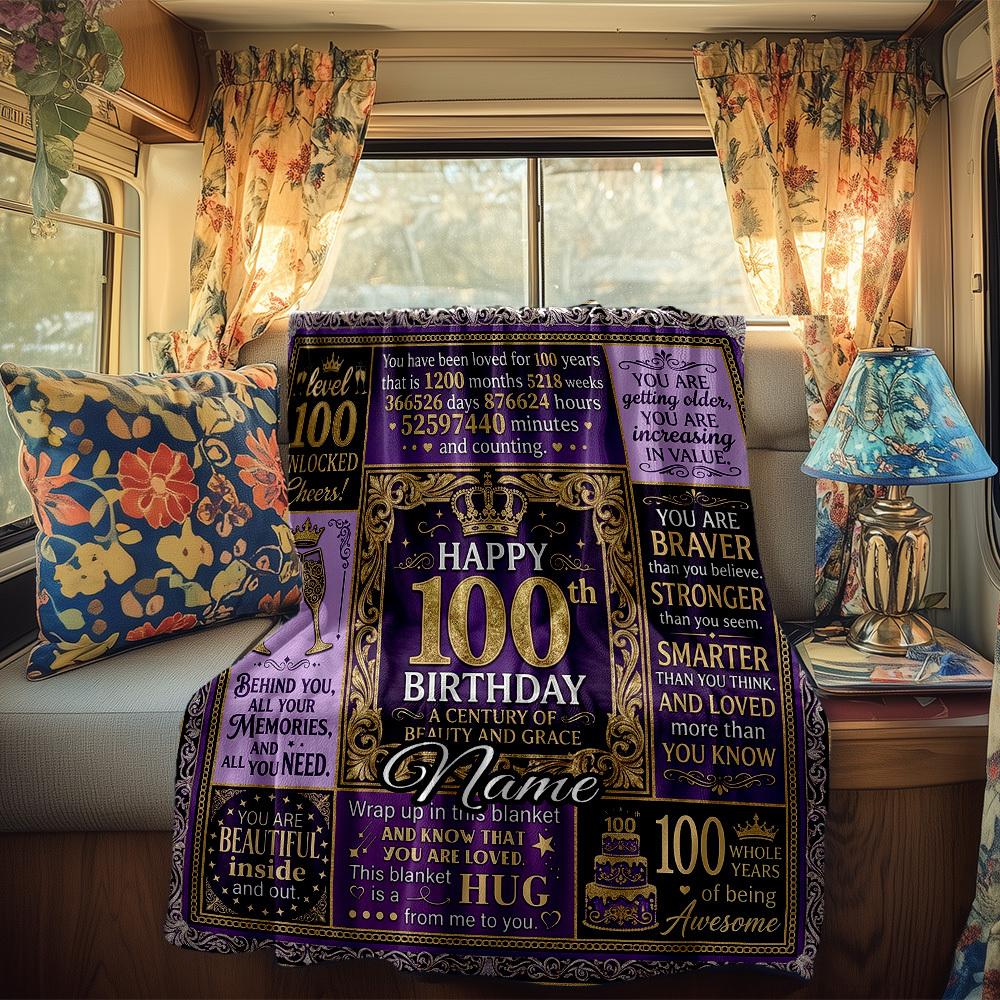 Happy 100Th Birthday Rv Customize Your Name Blanket Cozy Soft Lightweight Allseason Multipurpose Blanket For Travel Camping Picnics Sofas Rvs Beds