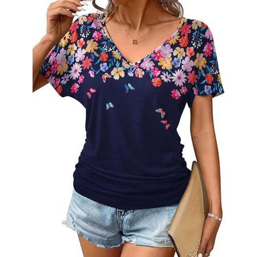women fashion v neck short sleeve 3d print t shirt summer comfortable sportwear tops