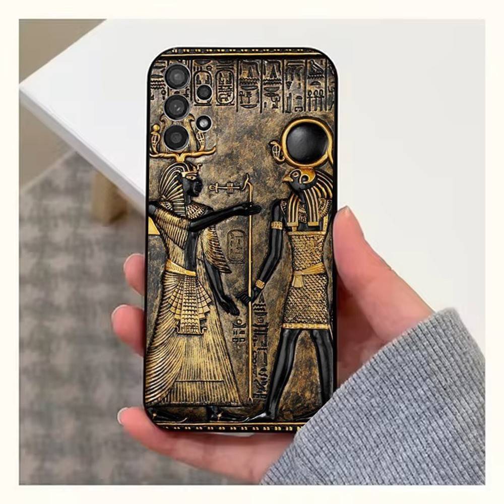 Mural Art Egypt Pharaoh Phone Case For Samsung S25,S24,S23,S22,S20,S21,S10,Ultra,Plus,Lite,FE,Soft Silicone Black Cover
