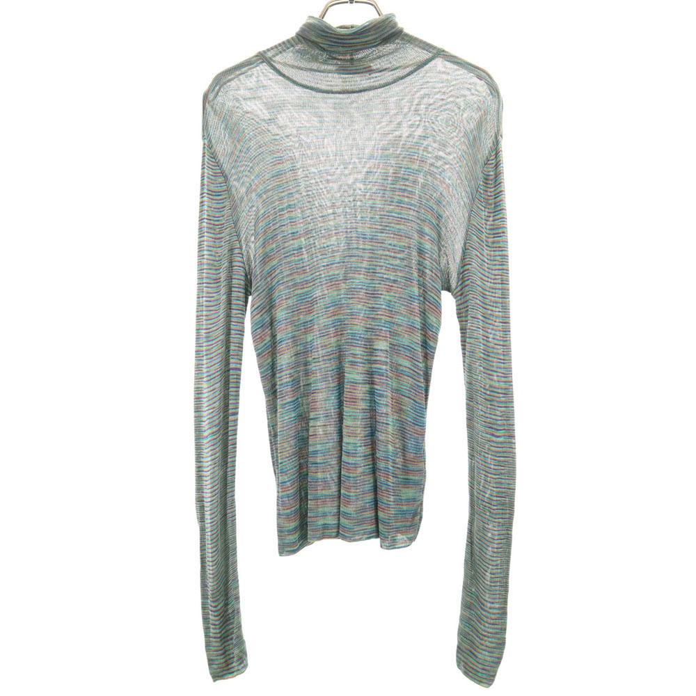 Missoni made in Italy Border Pattern Long sleeve High Neck See-Through Cut Women Used
